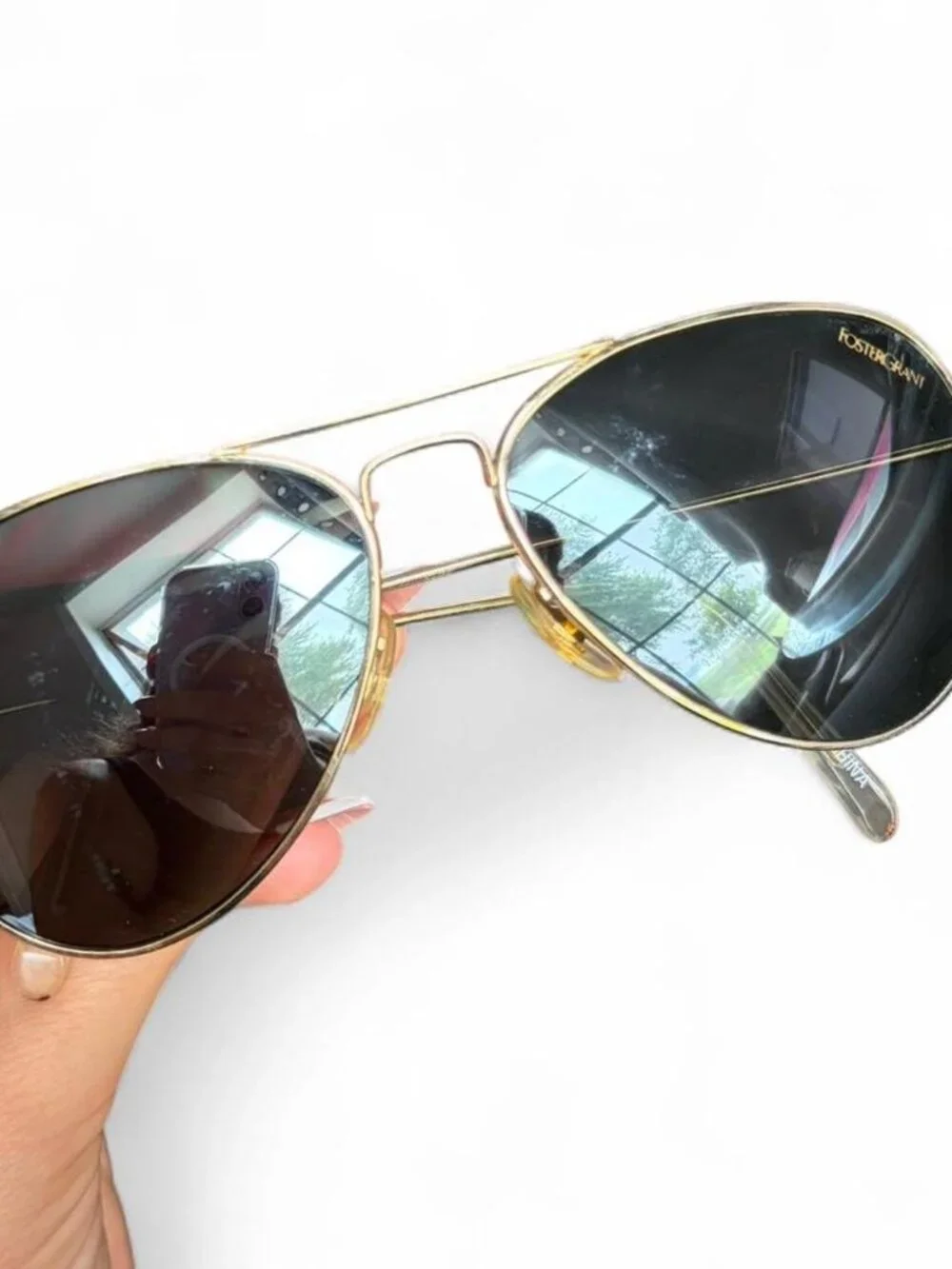 Foster Grant POLARIZED Gold Aviator Sunglasses FG MP 20 12 710 MaxBlock 100% UV
